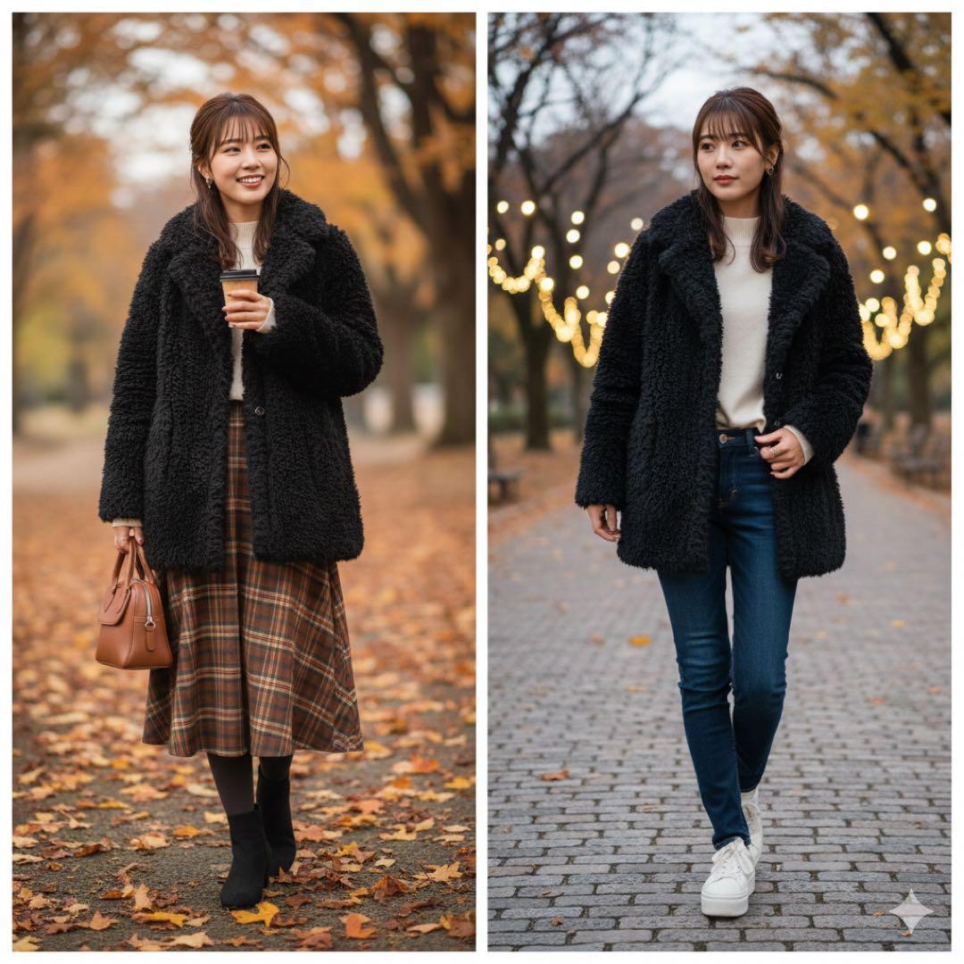 美品　theoryluxe セオリーリュクス　ボア　テディベア　コート　黒　38