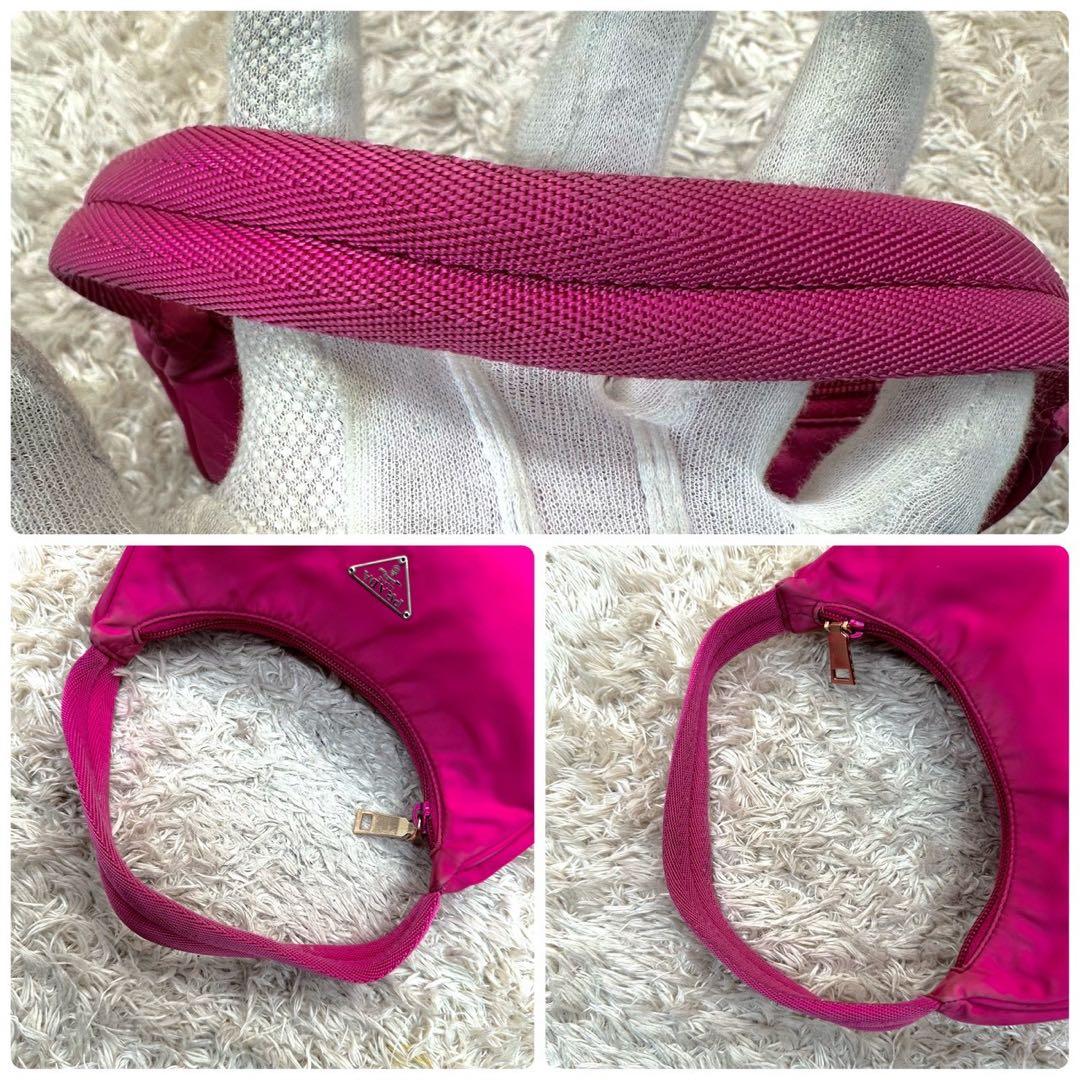 【美品】プラダ アクセサリーポーチ ピンク ハンドバッグ 三角ロゴ ナイロン
