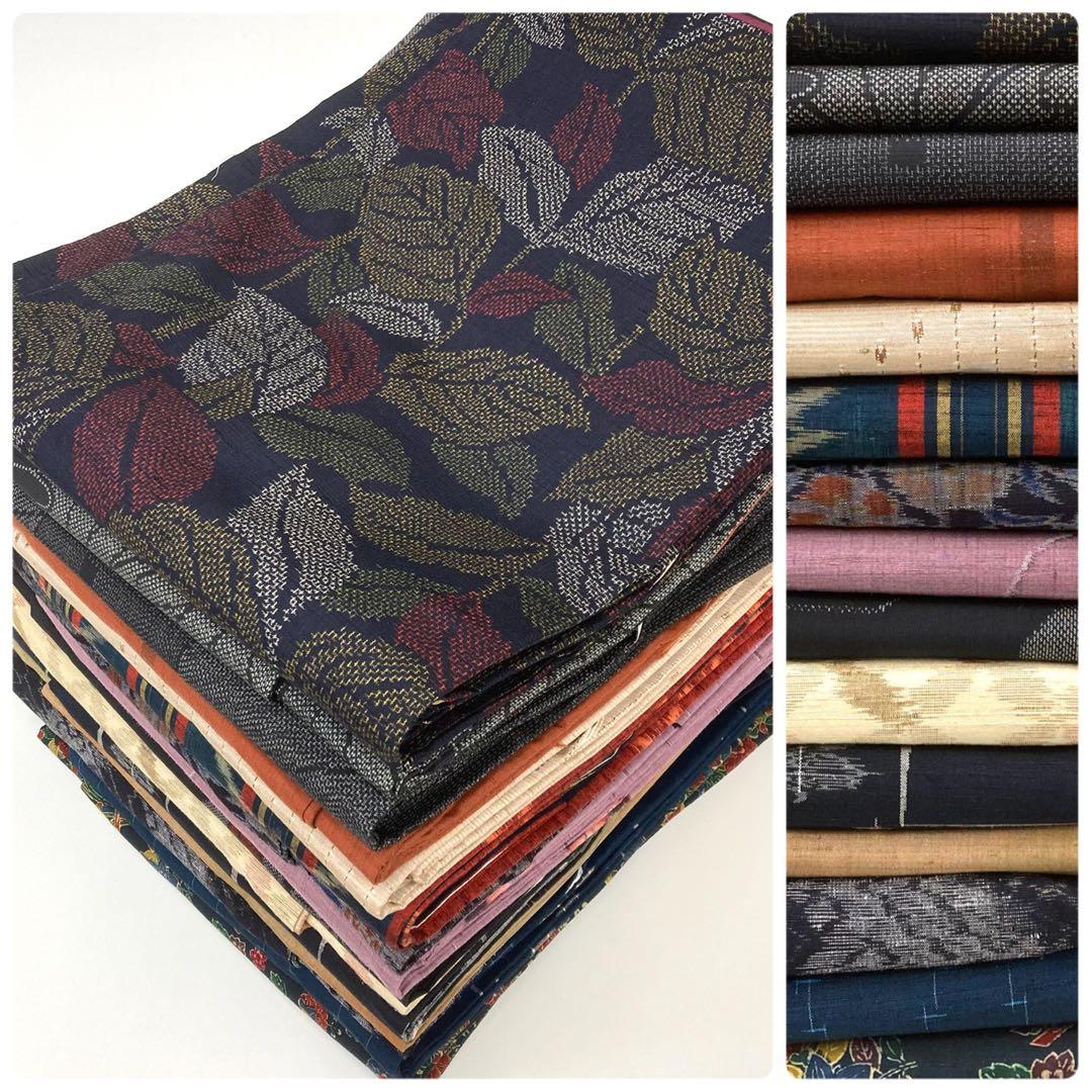 【TAMA屋】全て正絹 全て紬 真綿 越後紬等 まとめ売り15点TM2609