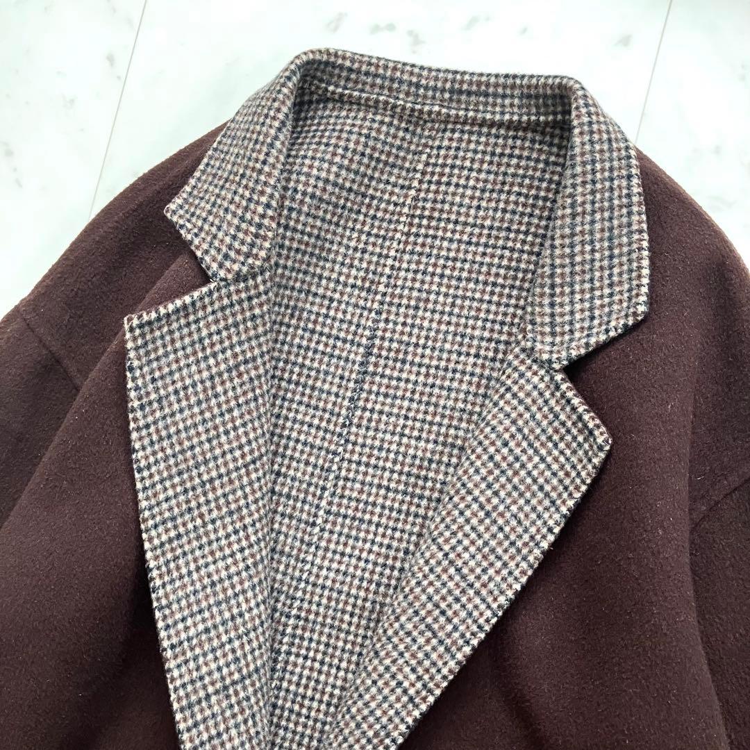 プラージュ ウールリバーコート リバーシブル ブラウン チェック 38