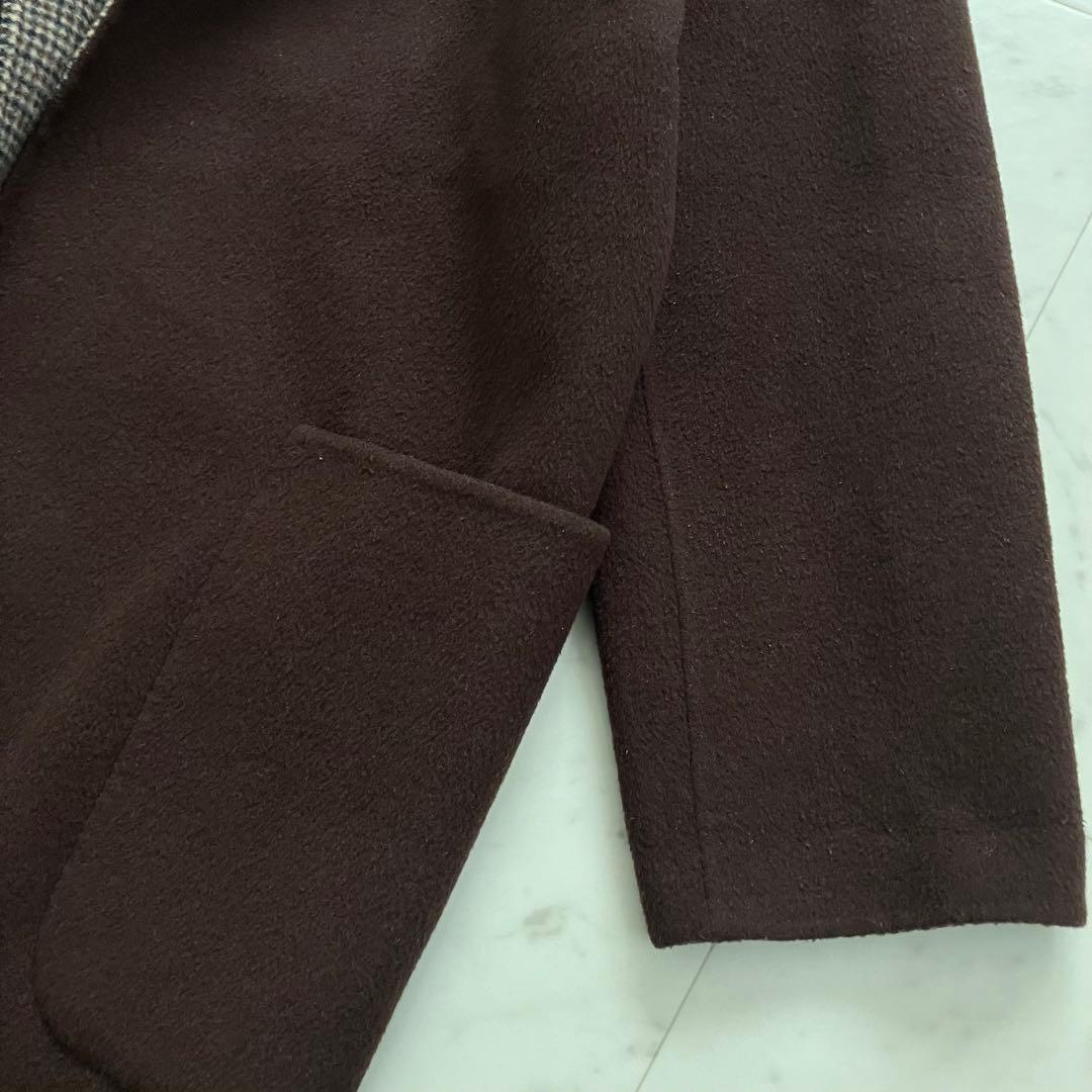 プラージュ ウールリバーコート リバーシブル ブラウン チェック 38