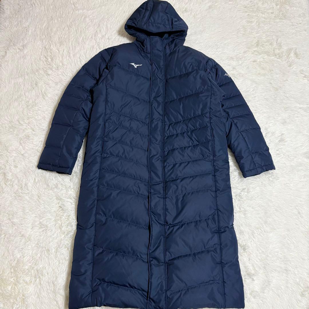 Mizuno ベンチコート ロング ダウン90% フード付 男女 ネイビー XL