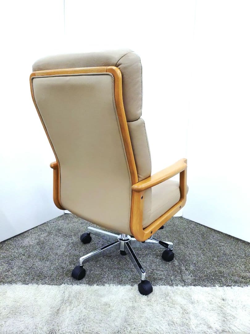 浜本工芸 無垢材 昇降式 レザー デスクチェア DSA-5200 回転チェア