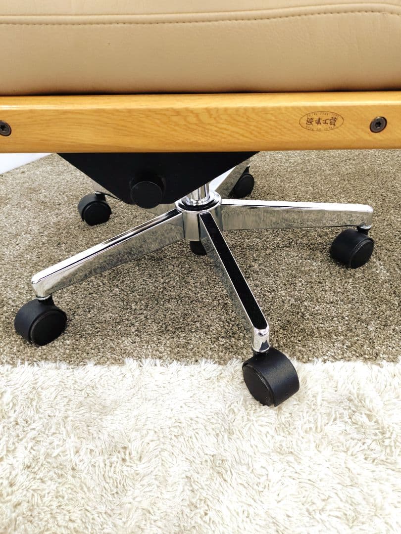 浜本工芸 無垢材 昇降式 レザー デスクチェア DSA-5200 回転チェア