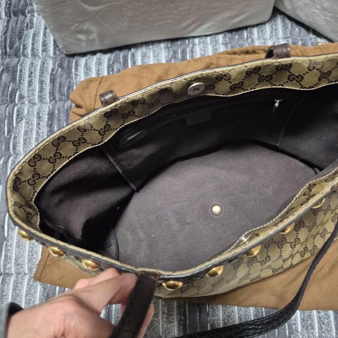 GUCCI GGキャンバス トートバッグ ゴールドスタッズ