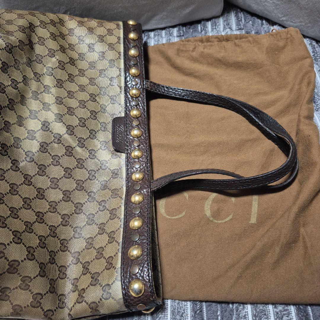 GUCCI GGキャンバス トートバッグ ゴールドスタッズ