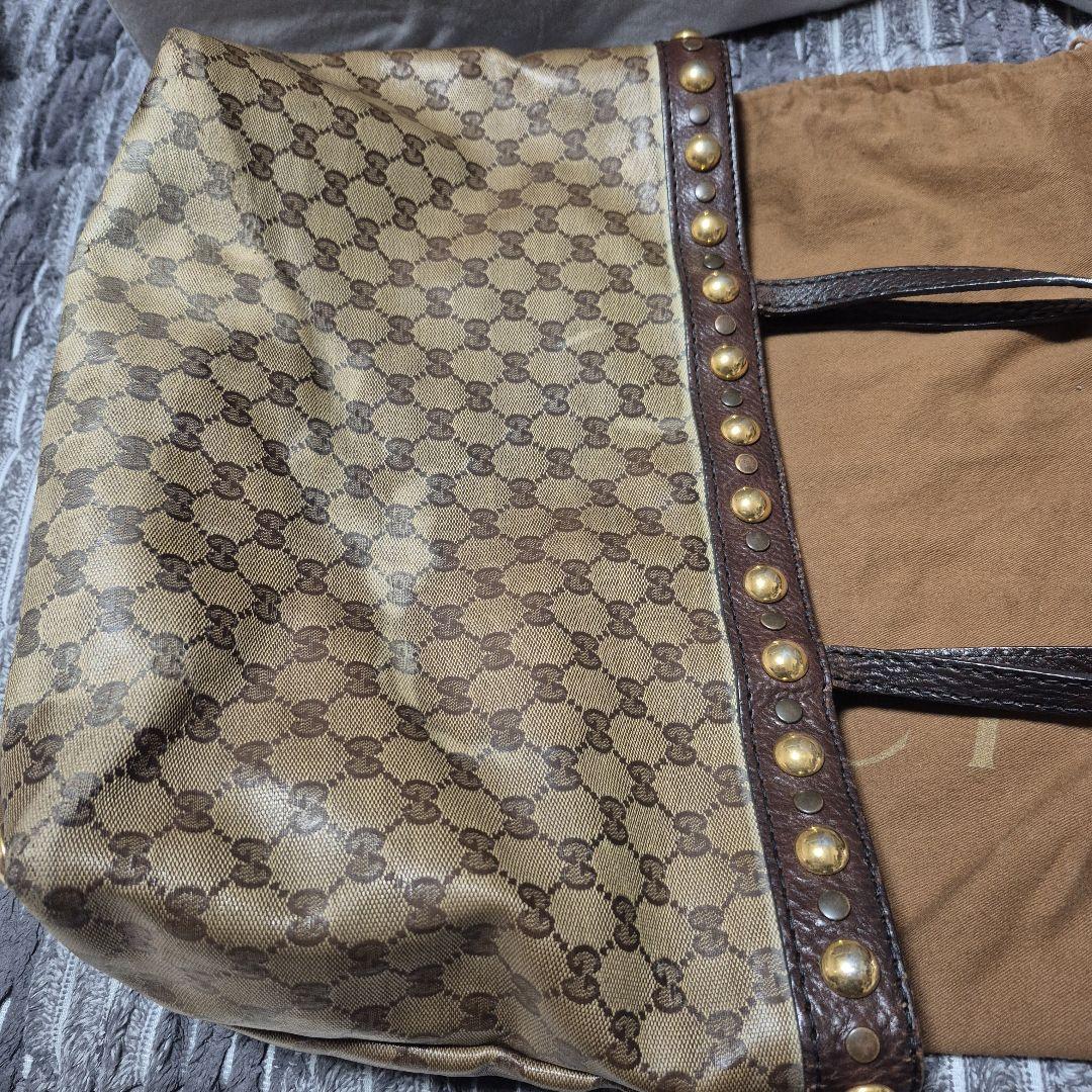 GUCCI GGキャンバス トートバッグ ゴールドスタッズ