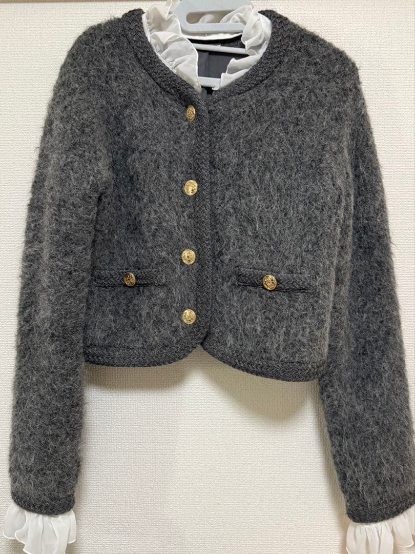 snidel スナイデル ファーライクフリルニットジャケット CGRY