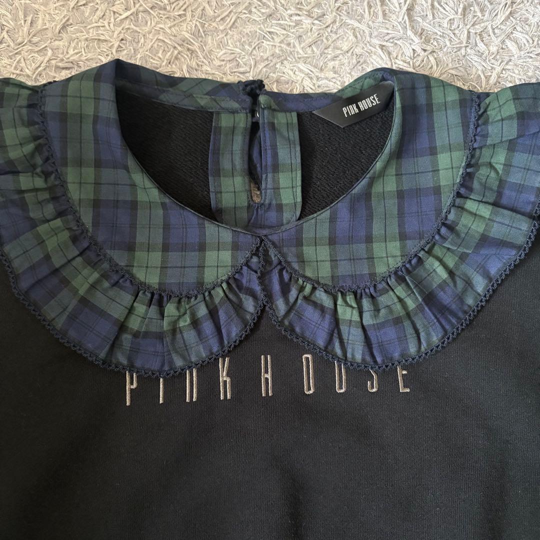 【美品】完売モデル PINKHOUSE タータンチェック衿付きロゴトレーナー