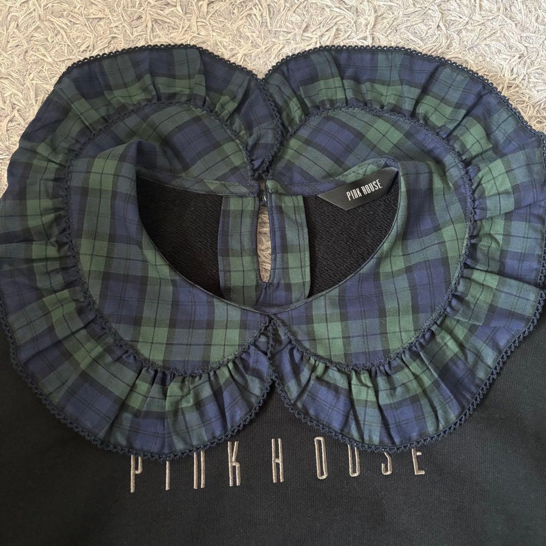 【美品】完売モデル PINKHOUSE タータンチェック衿付きロゴトレーナー