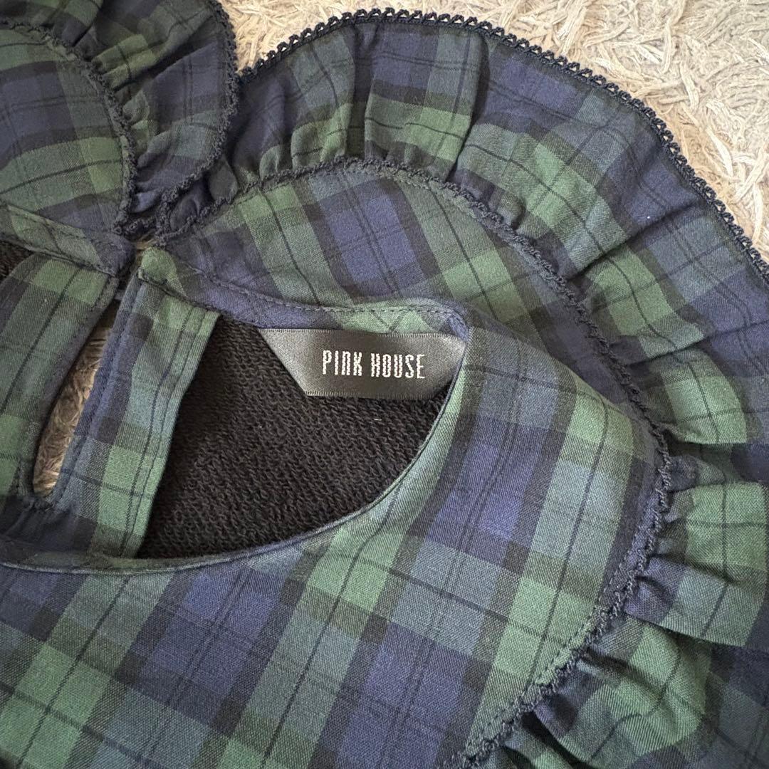 【美品】完売モデル PINKHOUSE タータンチェック衿付きロゴトレーナー