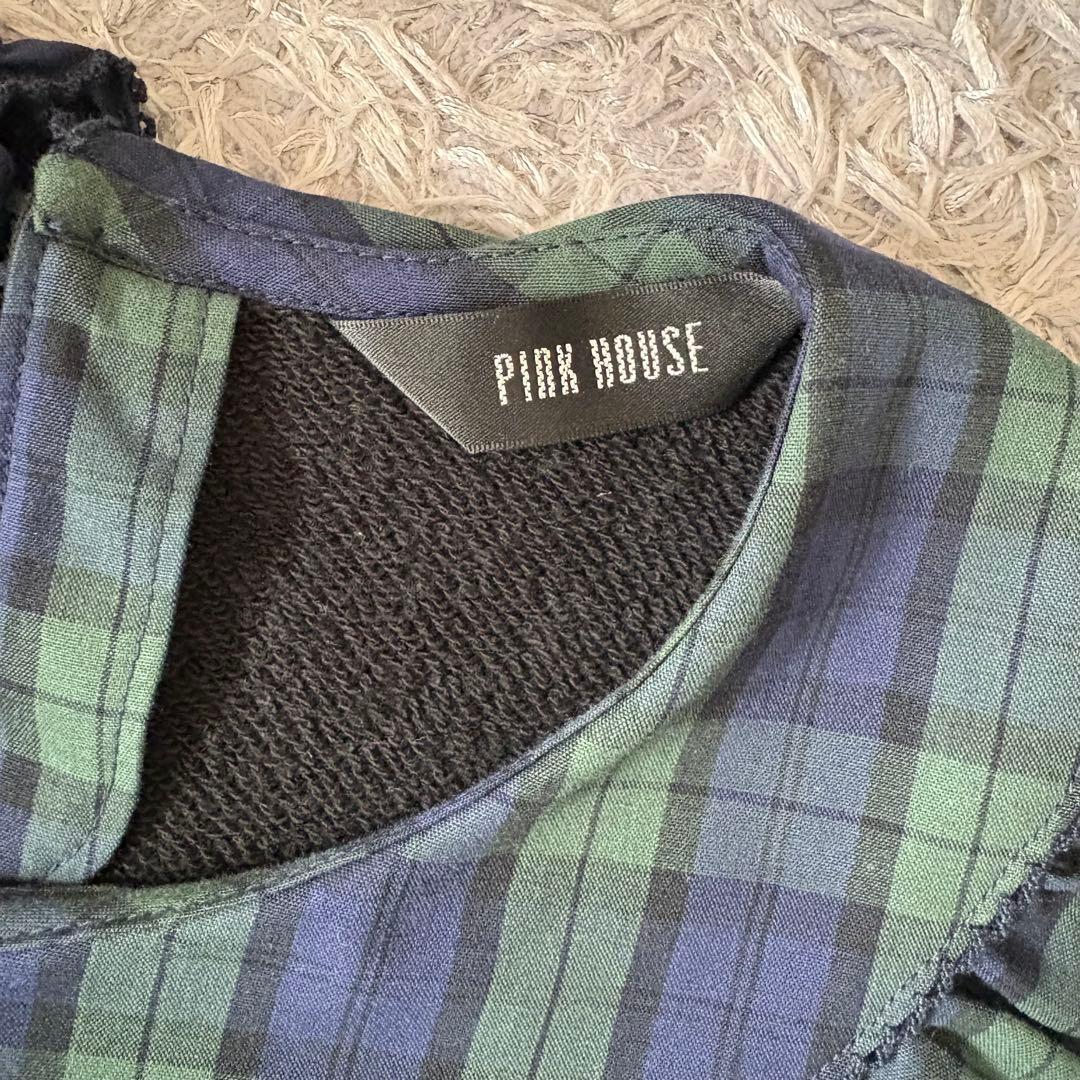 【美品】完売モデル PINKHOUSE タータンチェック衿付きロゴトレーナー