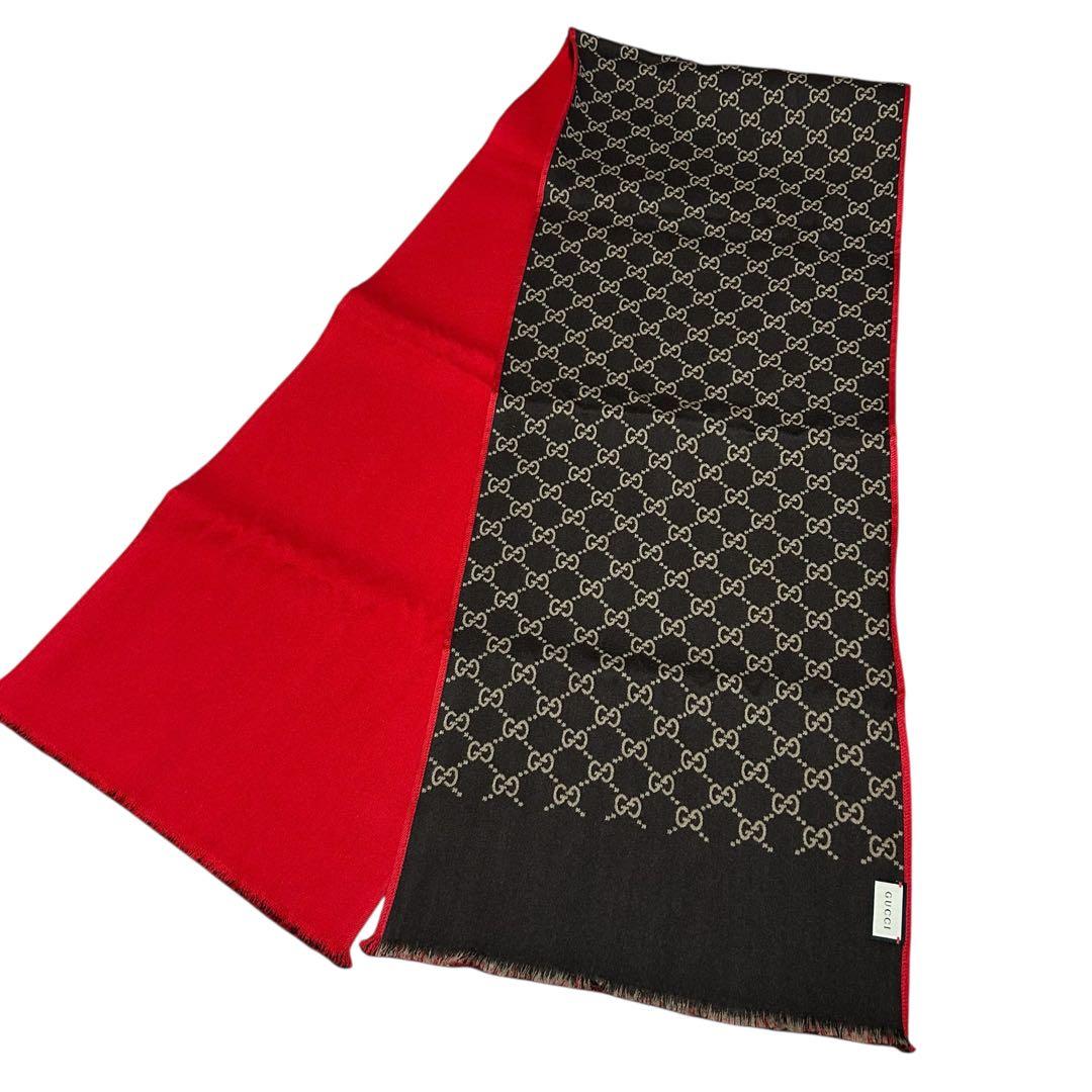 ほぼ未使用‼︎ ◆GUCCI◆ GG柄/高級マフラー/赤/箱付き/グッチ/男女