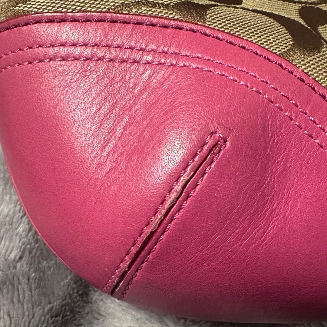 Coach コーチ ショルダーバッグ シグネチャー キャンバス レザー　ピンク