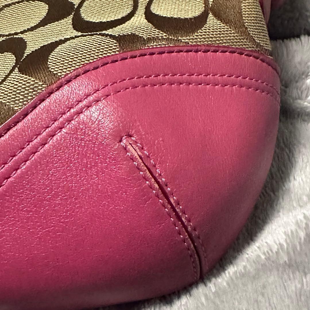Coach コーチ ショルダーバッグ シグネチャー キャンバス レザー　ピンク