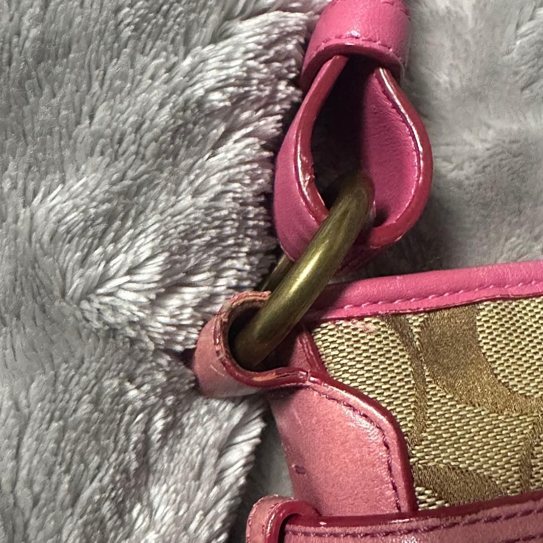 Coach コーチ ショルダーバッグ シグネチャー キャンバス レザー　ピンク