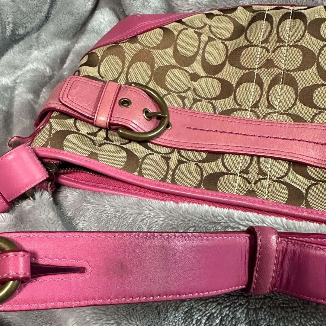 Coach コーチ ショルダーバッグ シグネチャー キャンバス レザー　ピンク