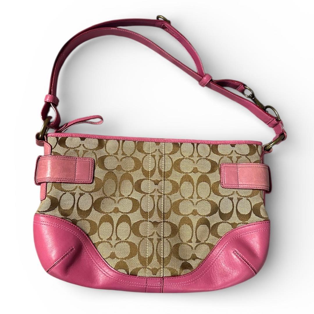 Coach コーチ ショルダーバッグ シグネチャー キャンバス レザー　ピンク