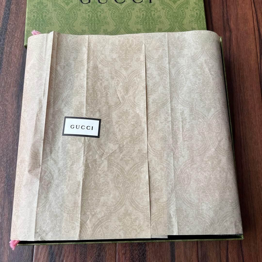 「新品未使用品」箱付き最高級ウールGUCCI ジャカード マフラーピンク・グレー