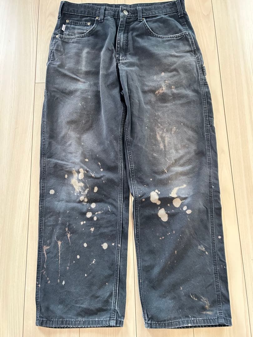 0*4様 カーハート ダックパンツ ペインターパンツ ブラック/34×32/B1