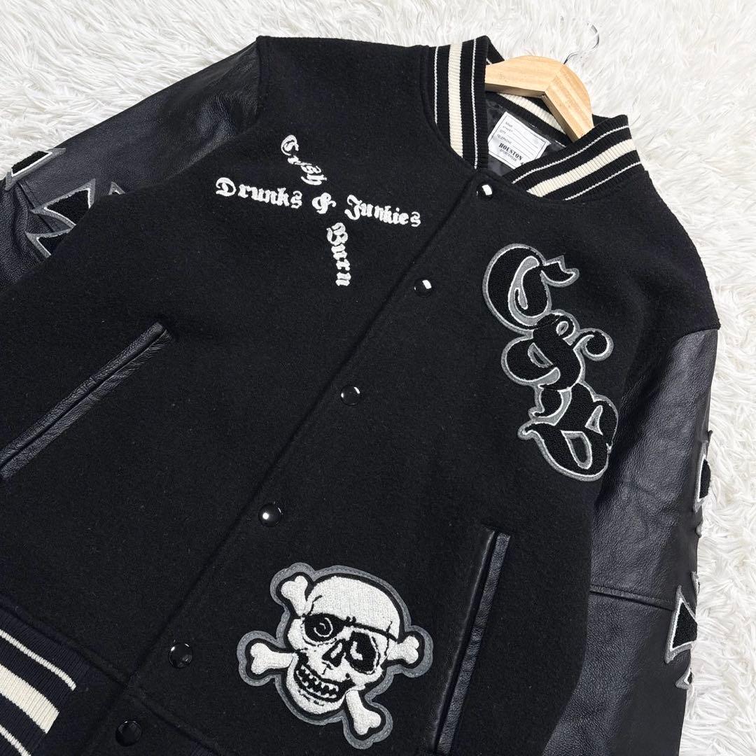 ヒューストン スタジャン スカル レザー ブラック M ワッペン