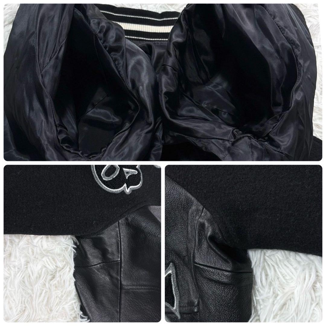 ヒューストン スタジャン スカル レザー ブラック M ワッペン