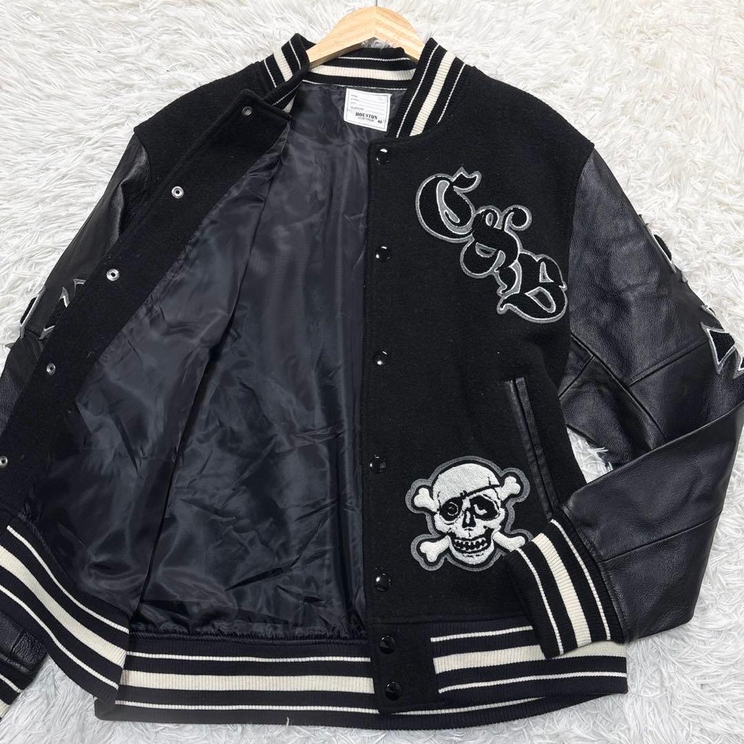 ヒューストン スタジャン スカル レザー ブラック M ワッペン