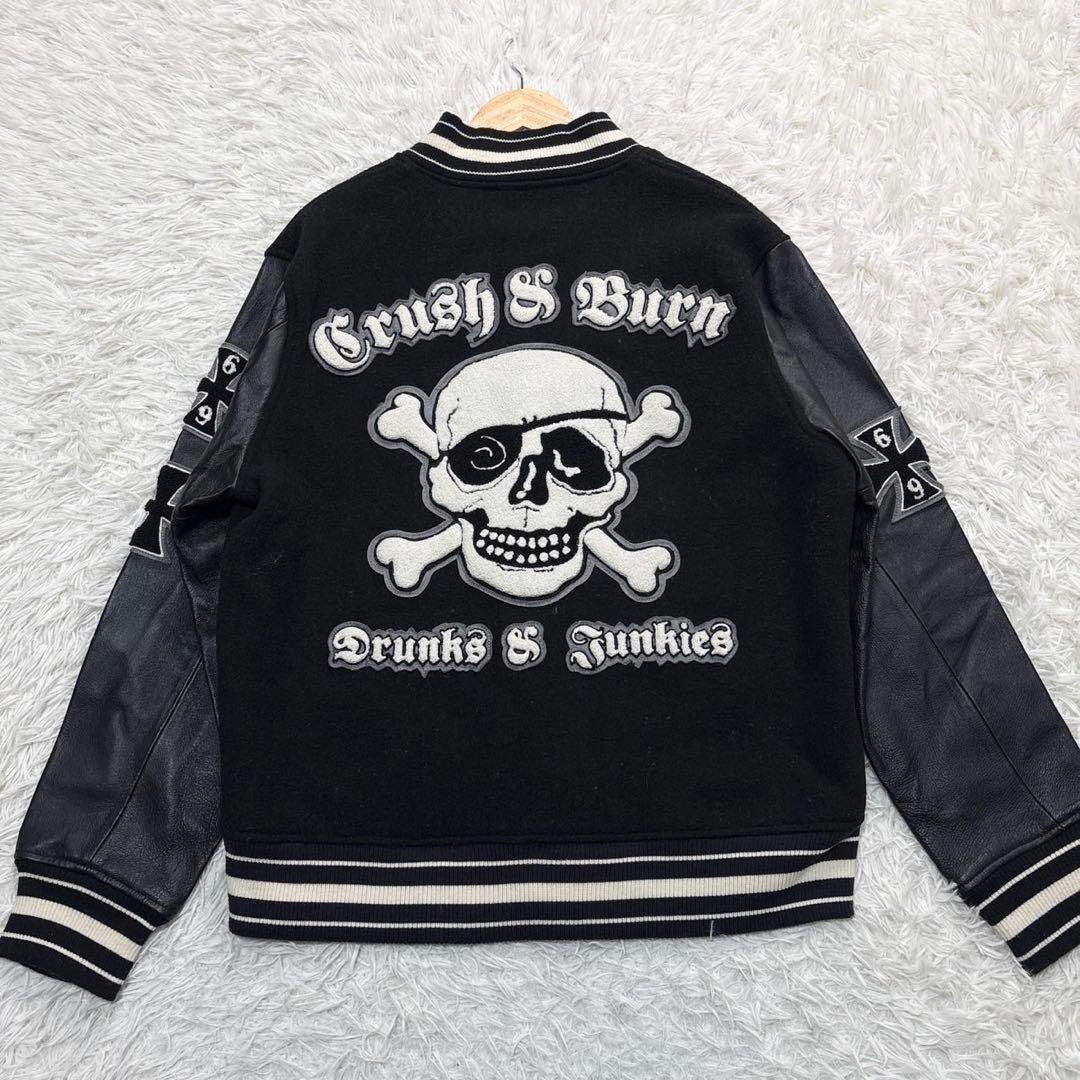 ヒューストン スタジャン スカル レザー ブラック M ワッペン