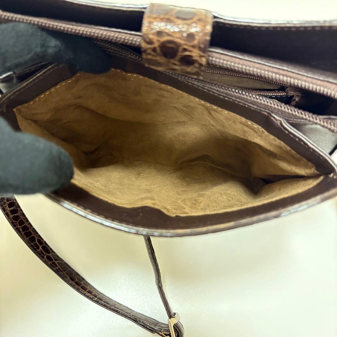 美品　リアル　シャイニング　クロコダイル　ショルダーバッグ　サコッシュ　ブラウン