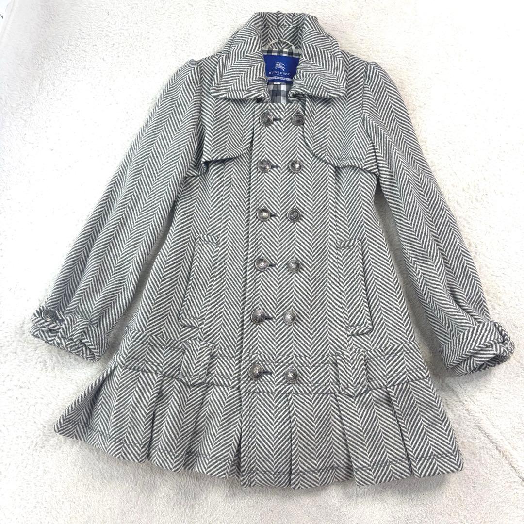 バーバリーブルーレーベル ヘリンボーン柄 トレンチコート シルバーボタン