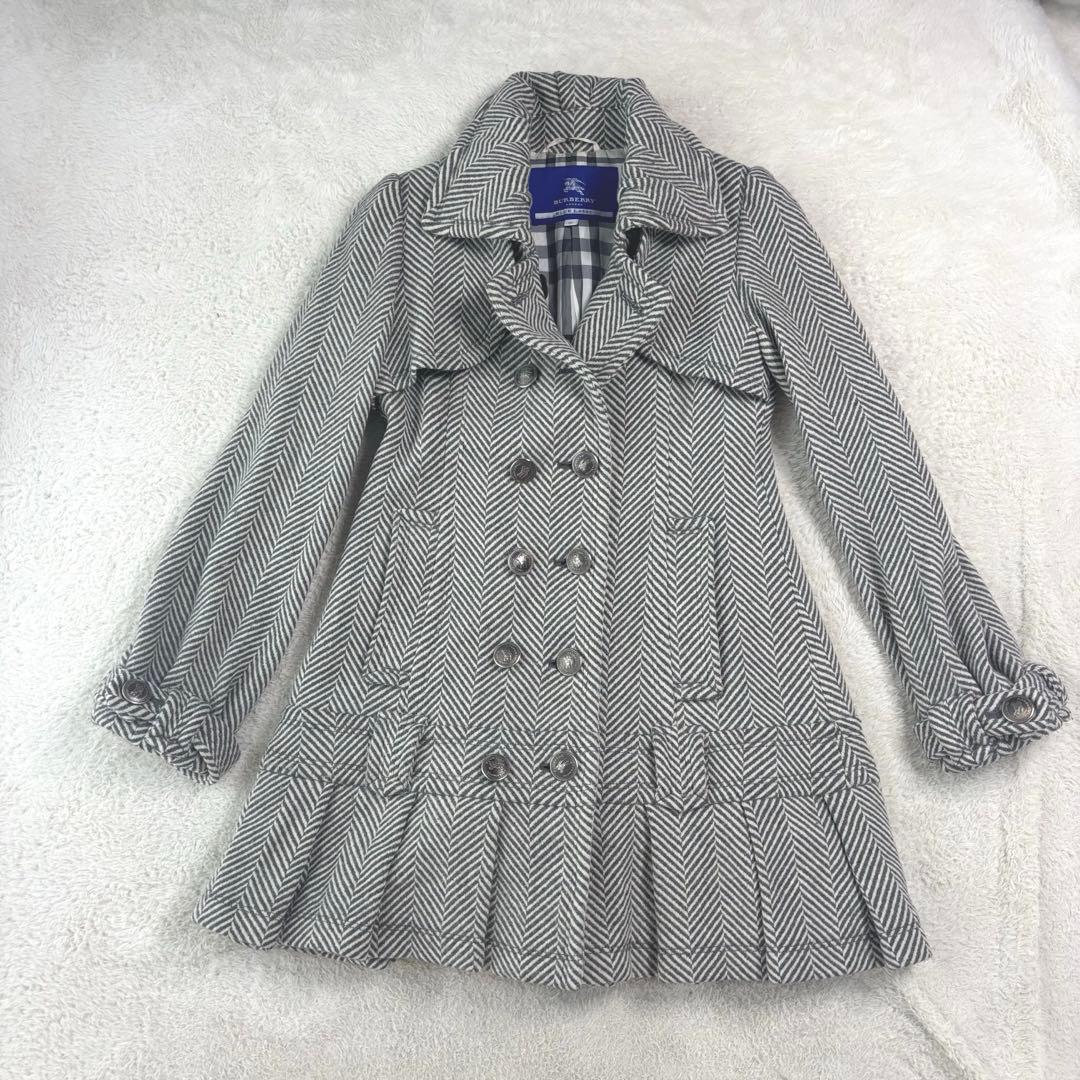 バーバリーブルーレーベル ヘリンボーン柄 トレンチコート シルバーボタン