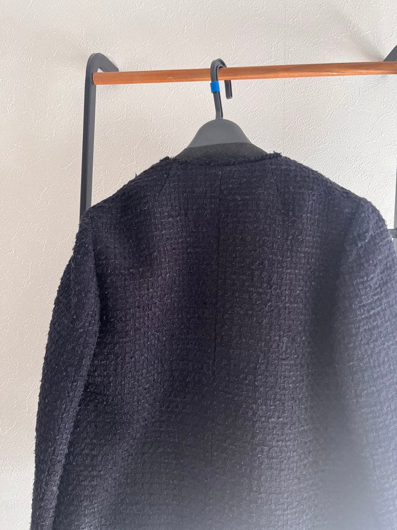 【美品】ballsey ミックスヤーンツイードノーカラージャケット　ネイビー