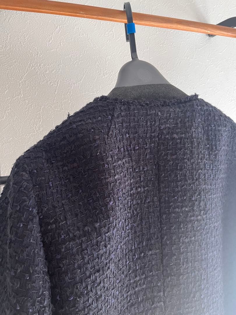 【美品】ballsey ミックスヤーンツイードノーカラージャケット　ネイビー