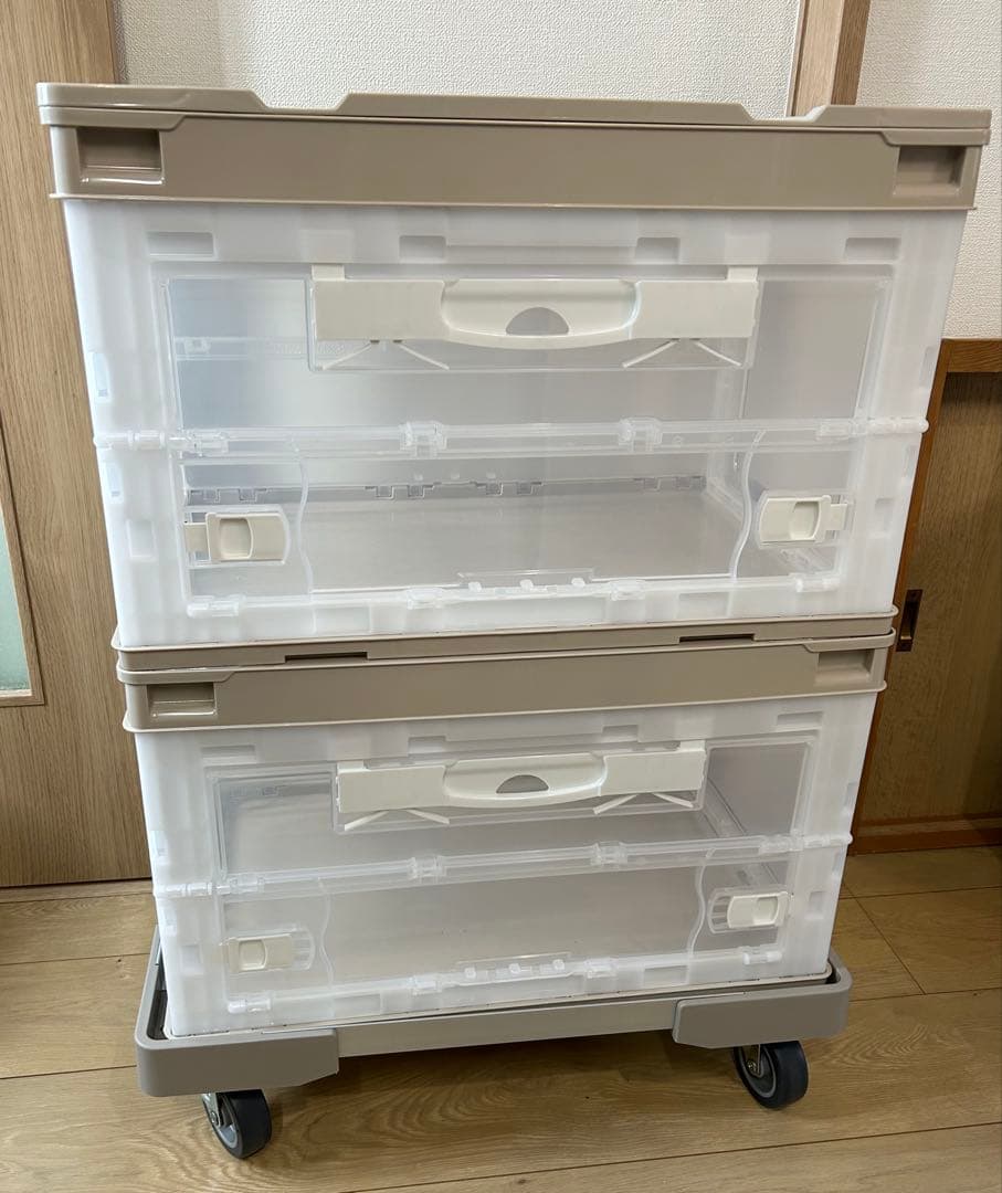 折りたたみコンテナ50L×2個　専用フタ＆台車付き