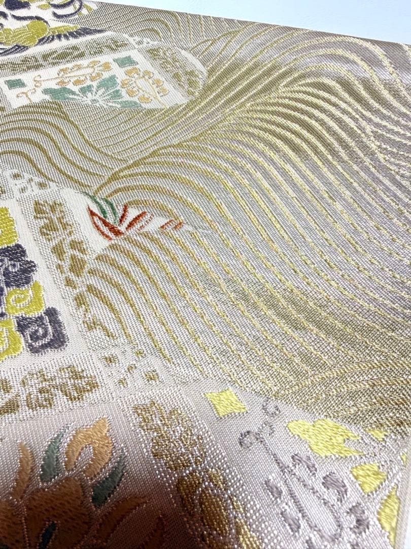 高級 袋帯 正絹 六通柄 服部織物 シルバー ホワイト 唐織 訪問着 留袖