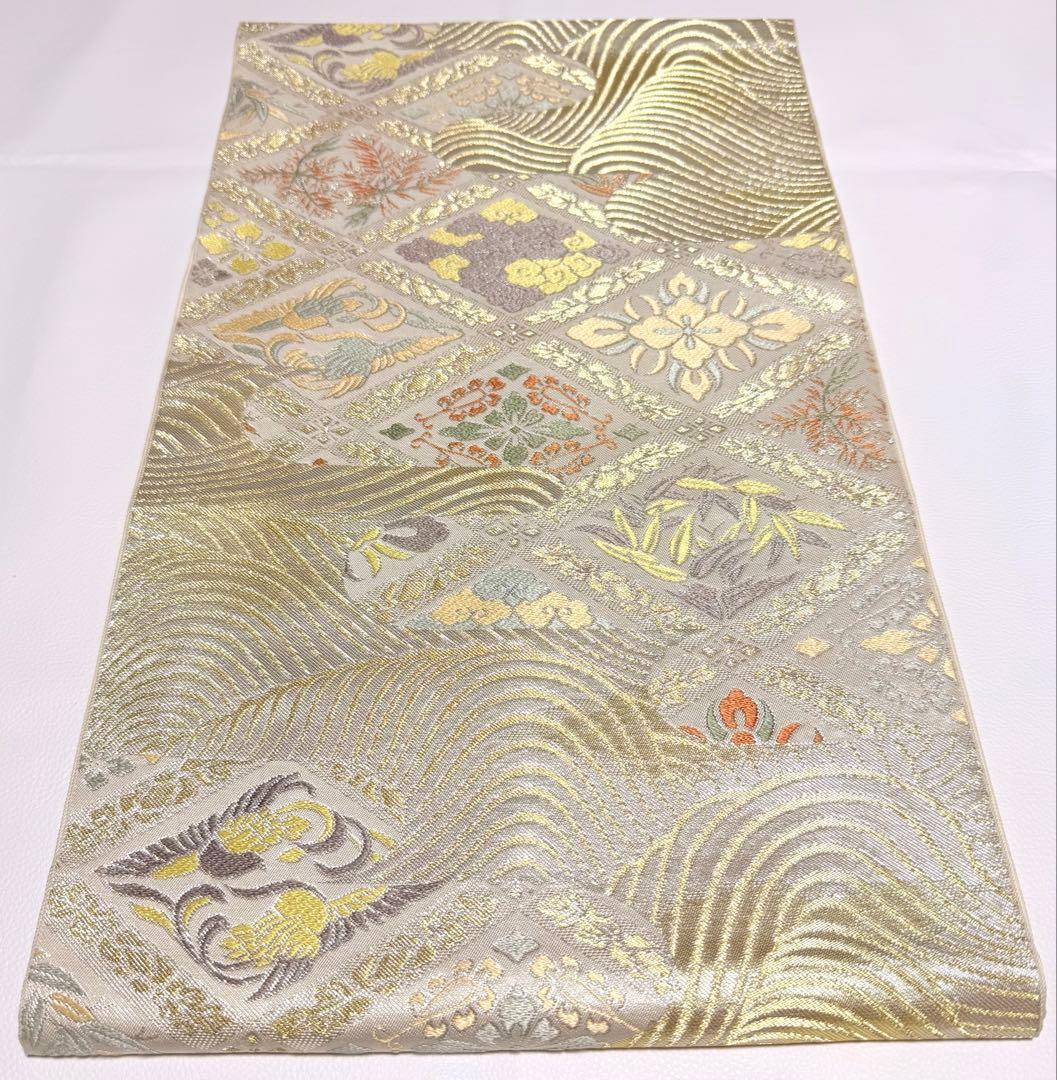 高級 袋帯 正絹 六通柄 服部織物 シルバー ホワイト 唐織 訪問着 留袖