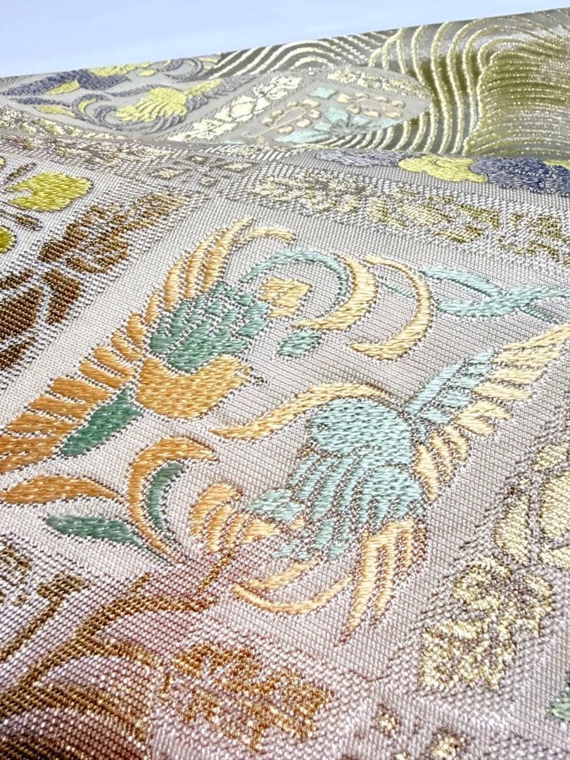 高級 袋帯 正絹 六通柄 服部織物 シルバー ホワイト 唐織 訪問着 留袖