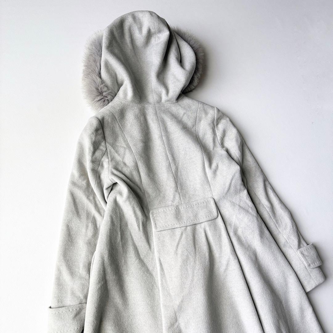 2952yハロッズ　フォックスファーロングコート　グレー　M 日本製