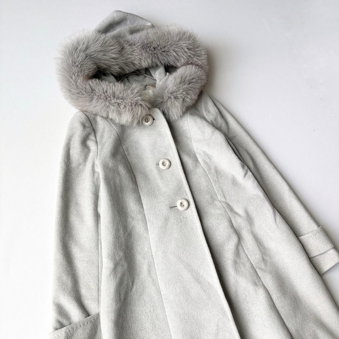 2952yハロッズ　フォックスファーロングコート　グレー　M 日本製