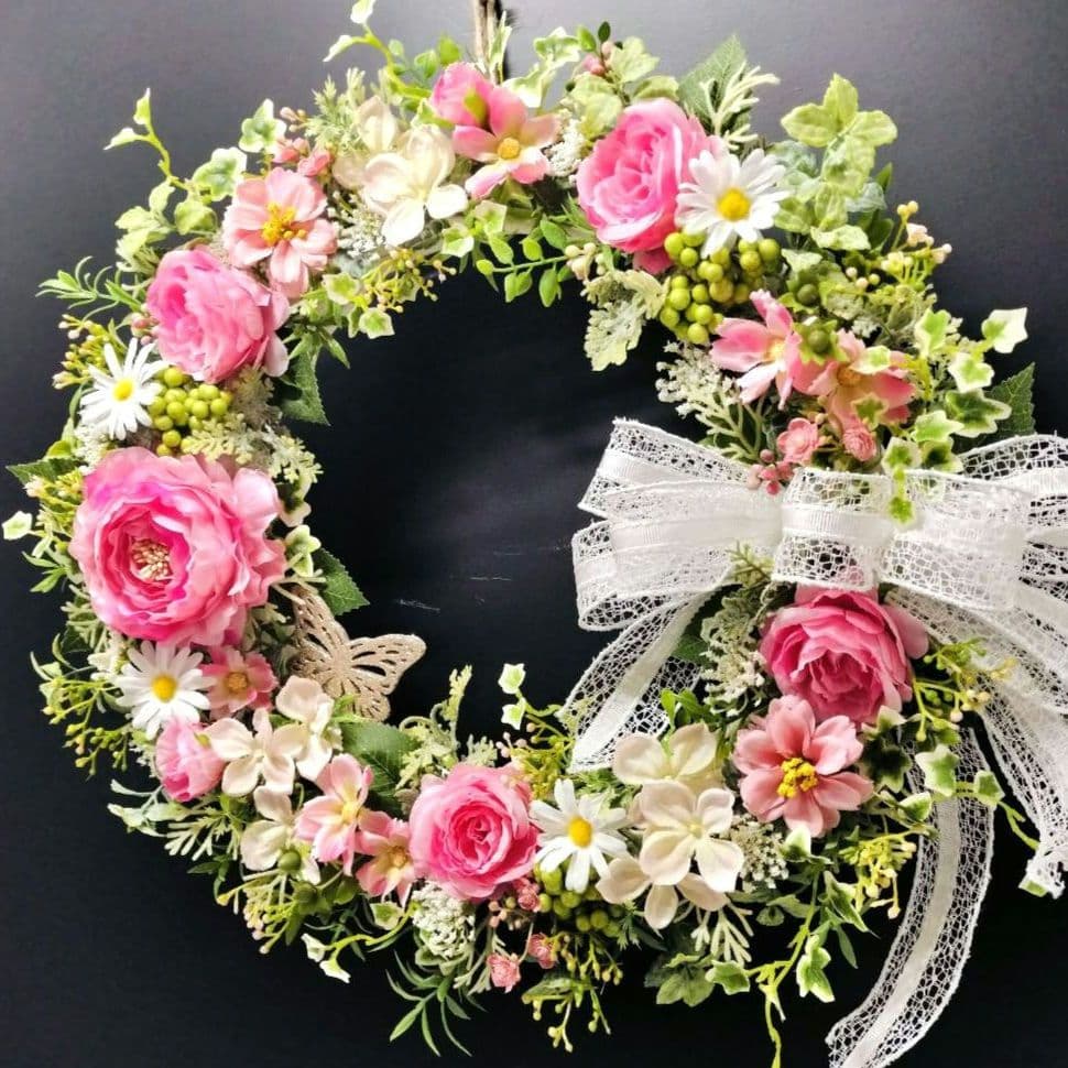 商品名【萌々】ゆきこ♥ラナンキュラスとローズのフラワーリース 春リース