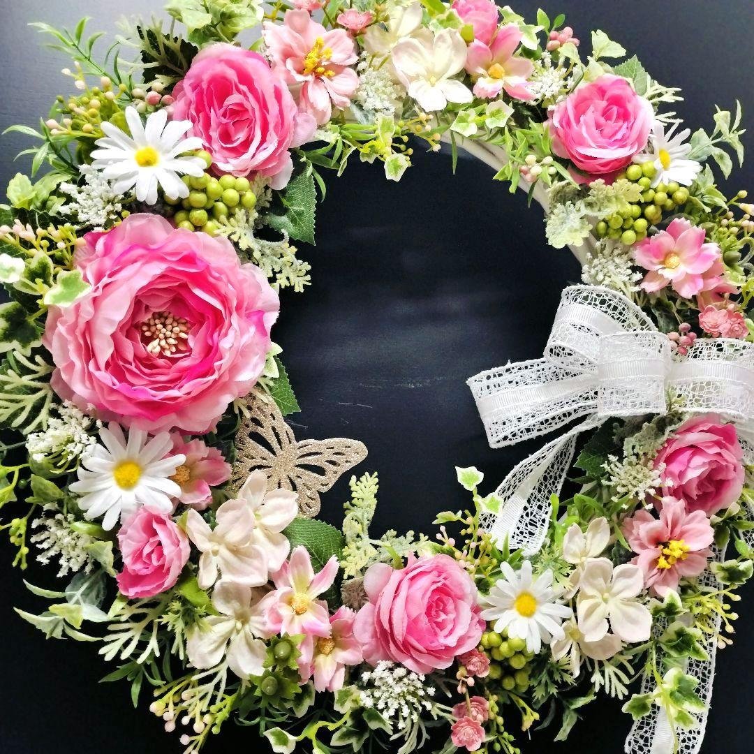 商品名【萌々】ゆきこ♥ラナンキュラスとローズのフラワーリース 春リース