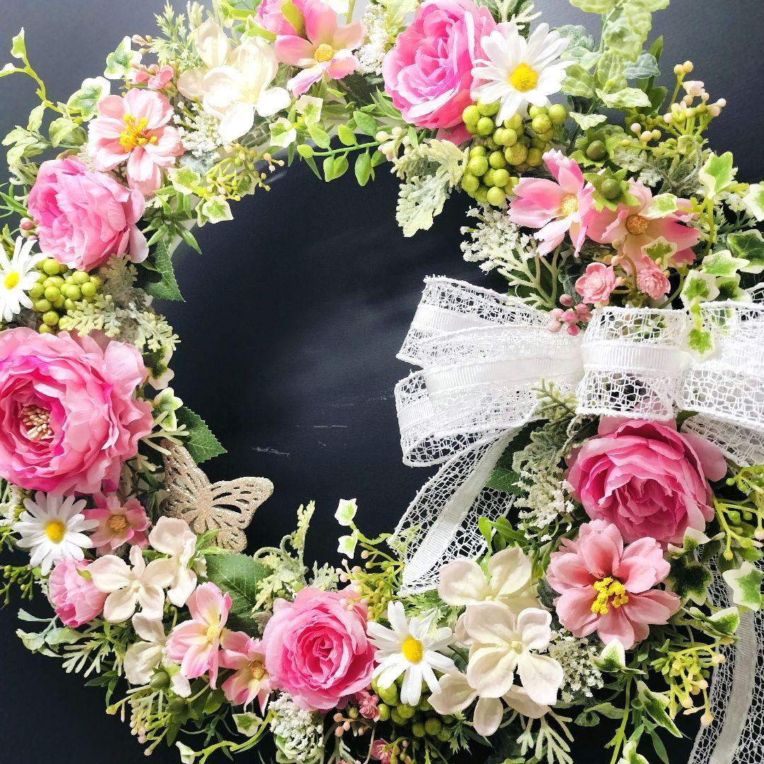 商品名【萌々】ゆきこ♥ラナンキュラスとローズのフラワーリース 春リース