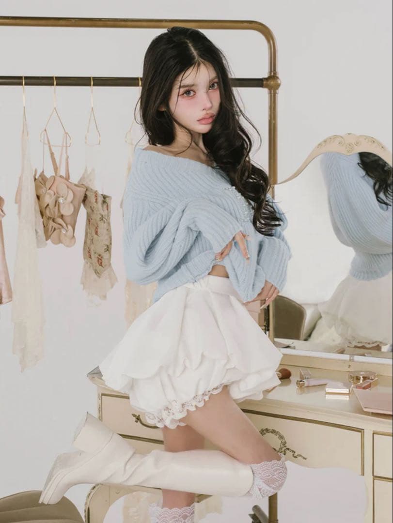 新品・未開封♡Darich♡ボリュームバルーンミニスカート(WHT・FLサイズ)