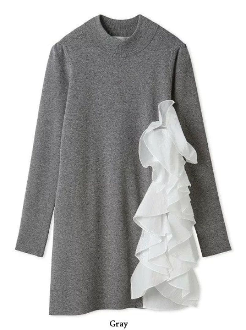 CELFORD ラッフルデザインドッキングニットワンピース　グレー