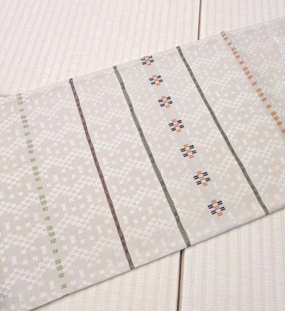 未使用 花織 紬 ベージュ 京袋