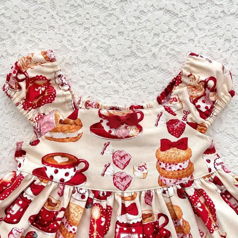 シャーリーカフェプリントワンピース・アイボリー・120・新品シャーリーテンプル・