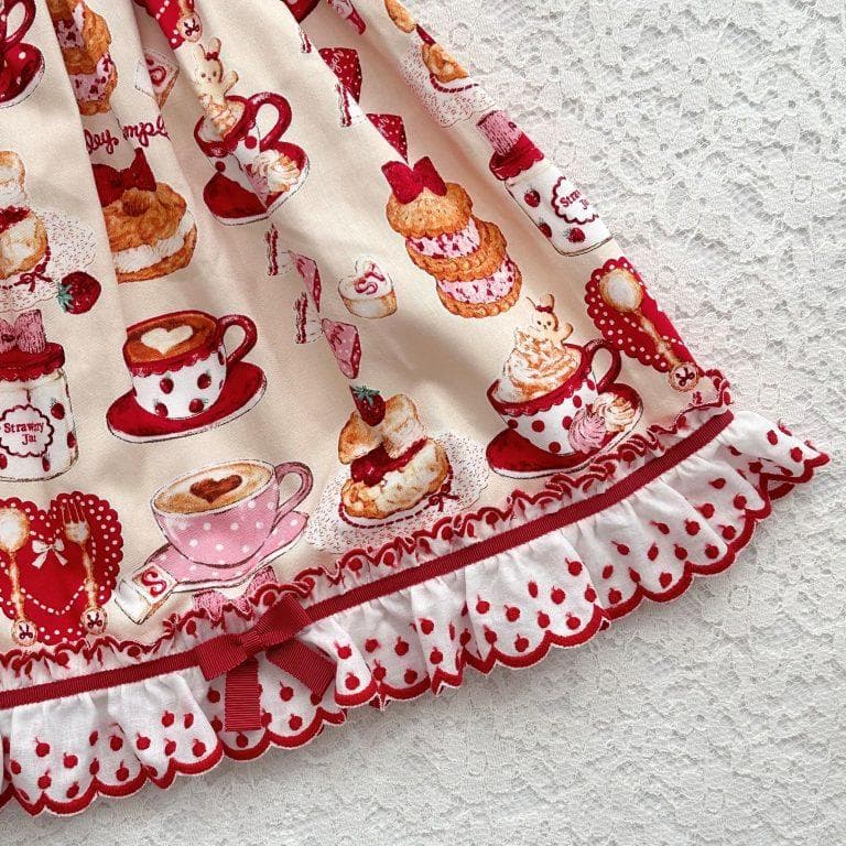 シャーリーカフェプリントワンピース・アイボリー・120・新品シャーリーテンプル・