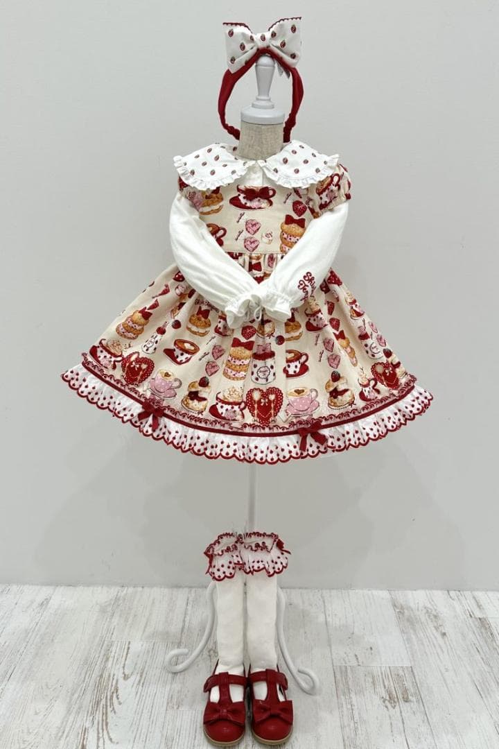 シャーリーカフェプリントワンピース・アイボリー・120・新品シャーリーテンプル・