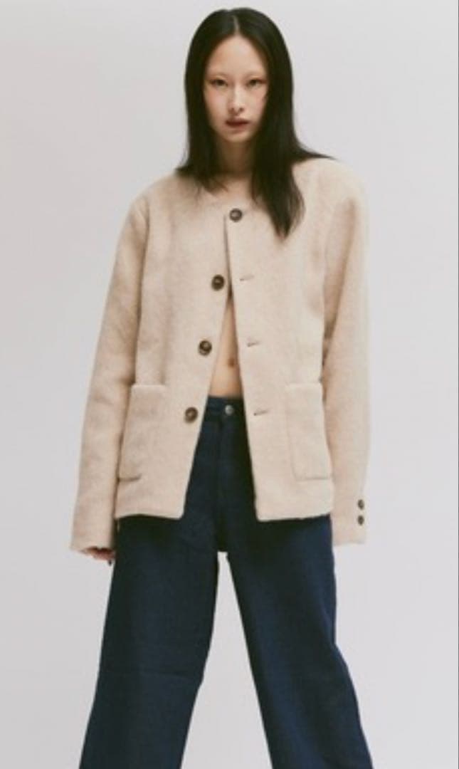 FEKETE/フェケテ★ノーカラーウールシャギージャケット 【S】 ベージュ