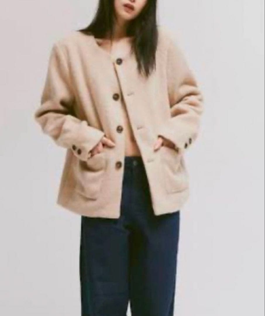 FEKETE/フェケテ★ノーカラーウールシャギージャケット 【S】 ベージュ